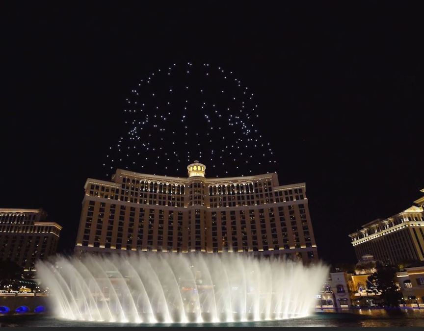 Intel presents drone light show over Bellagio Fountains this week