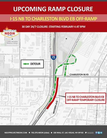 Northbound I-15 to eastbound Charleston off-ramp closed for 30 days starting Feb. 4
