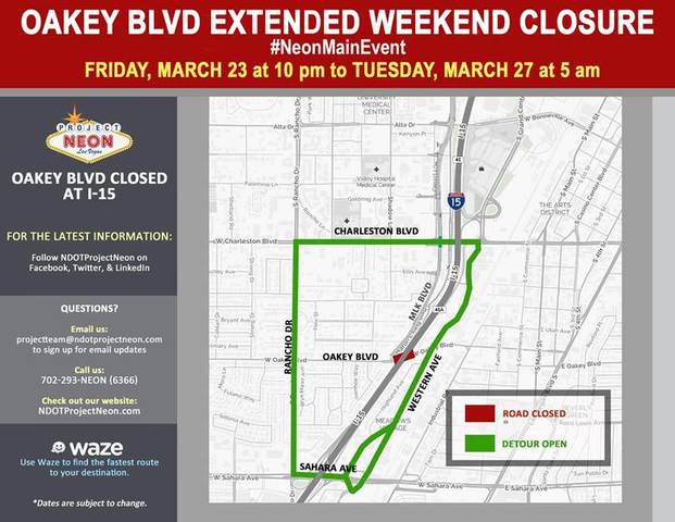 Oakey Boulevard at Interstate 15 closed this weekend in Las Vegas